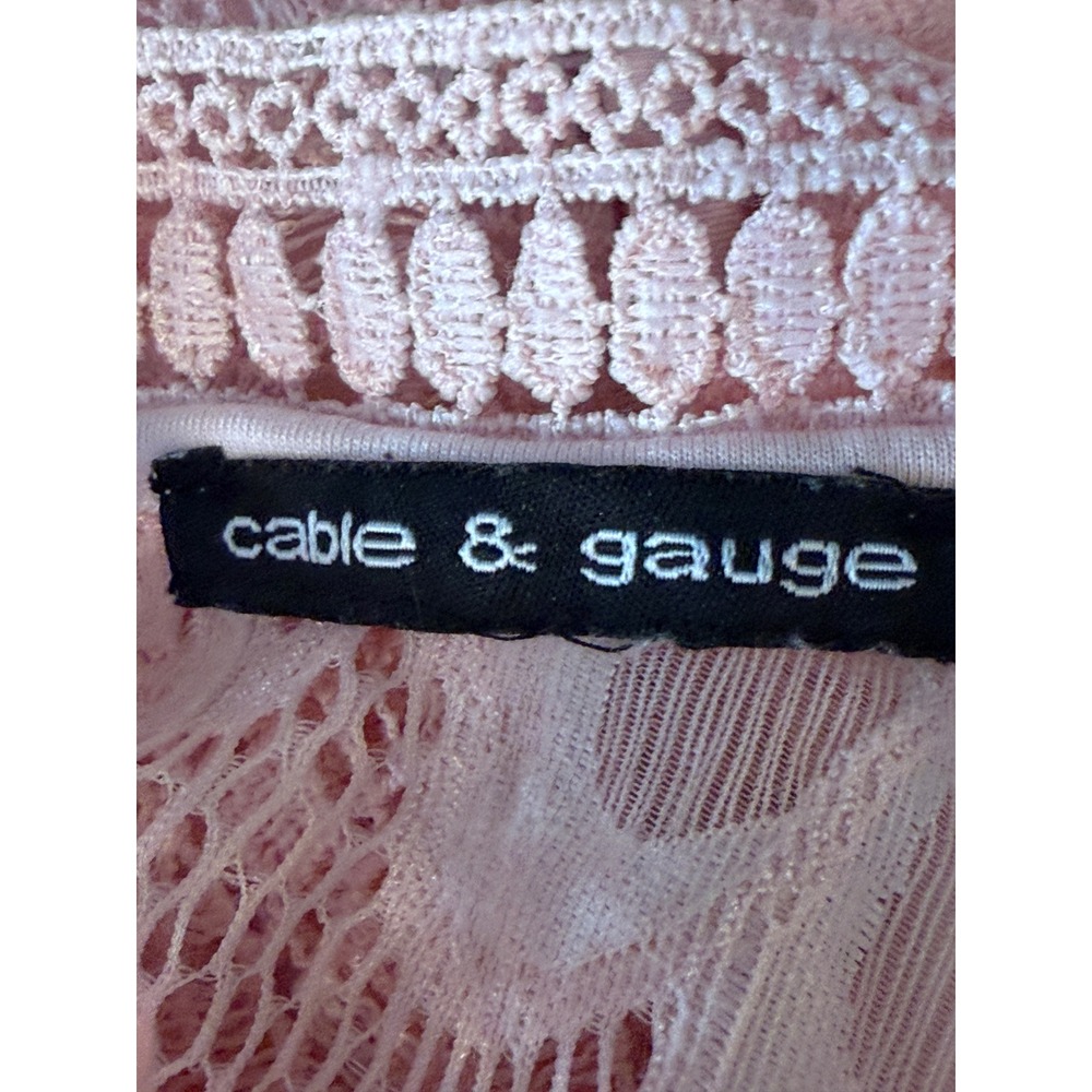 Cable‎ & Gauge Boho Pink Lace Sleeve Sz Medium Romantic Blouse Valentines - Picture 6 of 8